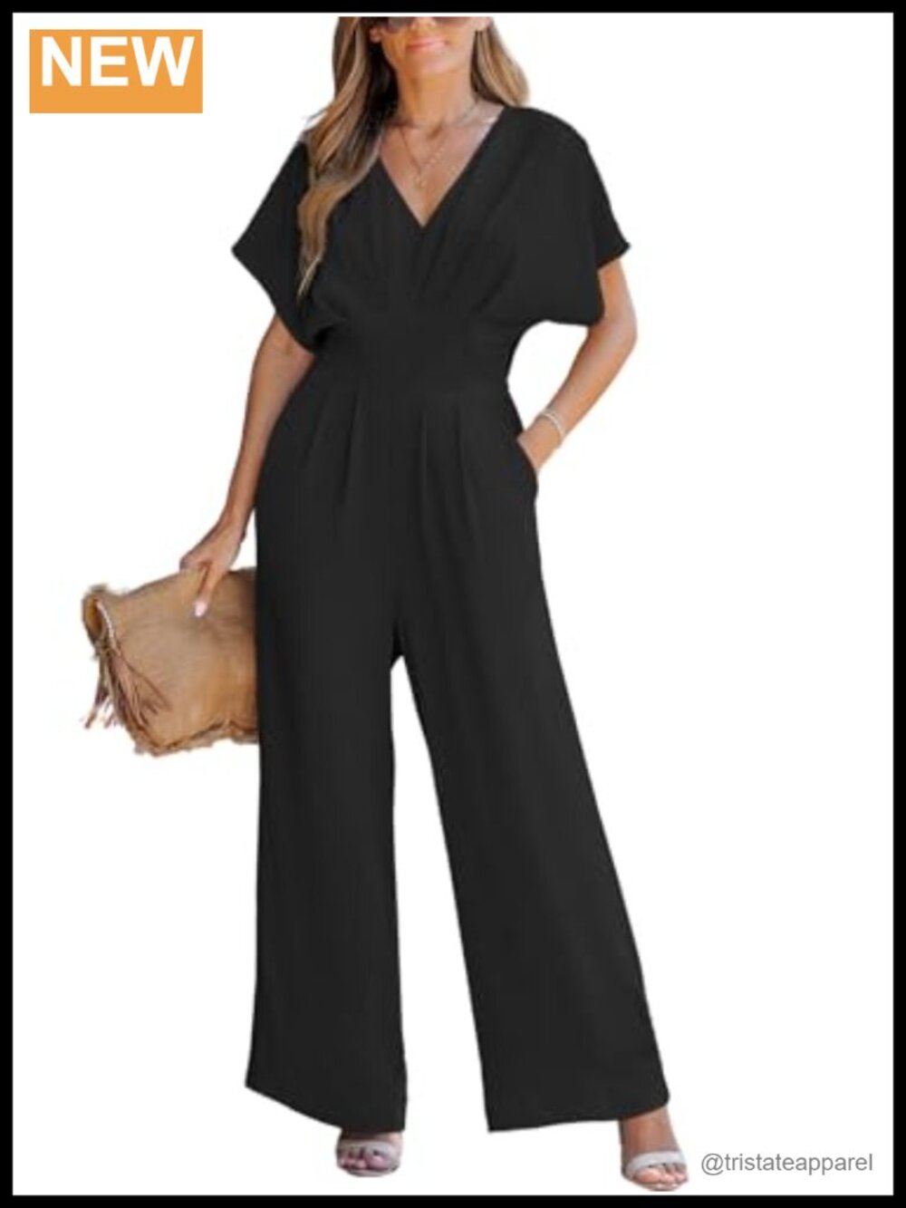 CUPSHE One Piece Jumpsuit Wide Leg V Neck Batwing Sleeve Vacation Outfit